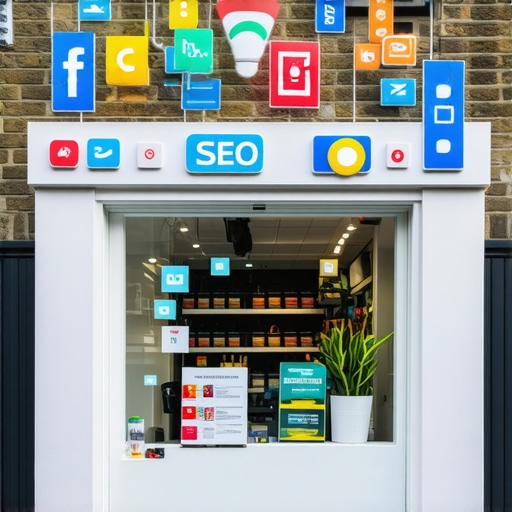 A small retail store with digital marketing elements representing advanced SEO techniques.