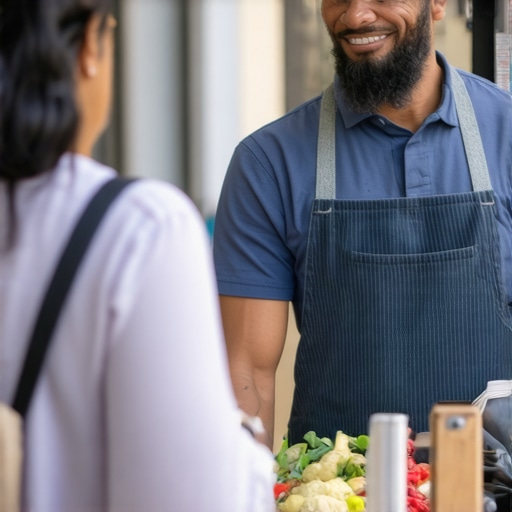 Shop owner engaging with community during local event