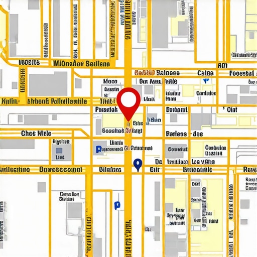 Digital city map showcasing targeted local business locations with overlays.
