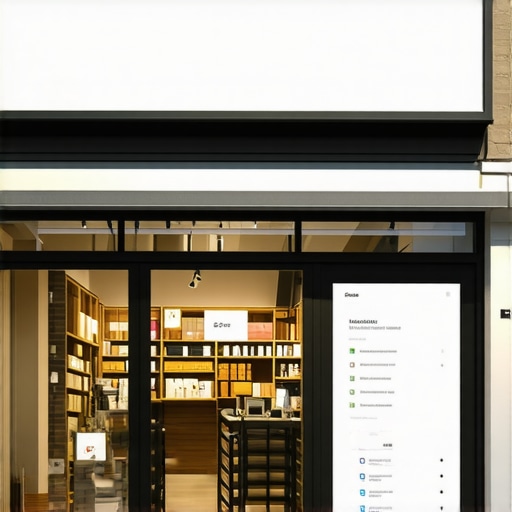 Illustration of a retail shop with digital schemas dynamically updating in local search results.