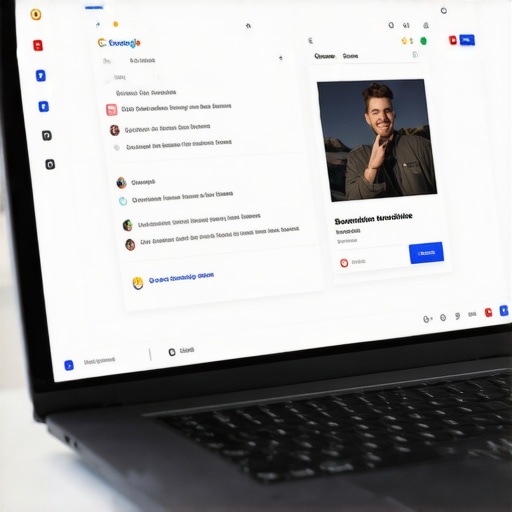 Laptop screen showing Google Business profile with latest posts and Q&A